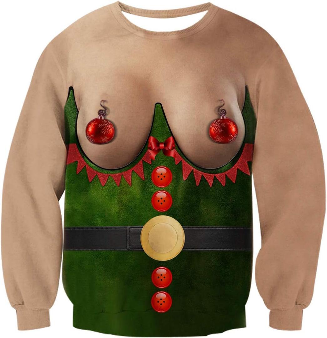 Idgreatim Unisex Ugly Christmas Crewneck Sweatshirt Novelty 3D Graphic Long Sleeve Sweater Shirt (M)