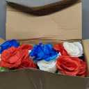 Suncalla 4 Pack Memorial Day Artificial Cemetery Flowers with Vase Patriotic Realistic Fake Silk Roses Red White Blue Outdoor Grave Decoration Rose Flowers Bouquet for 4th of July Independence Day
