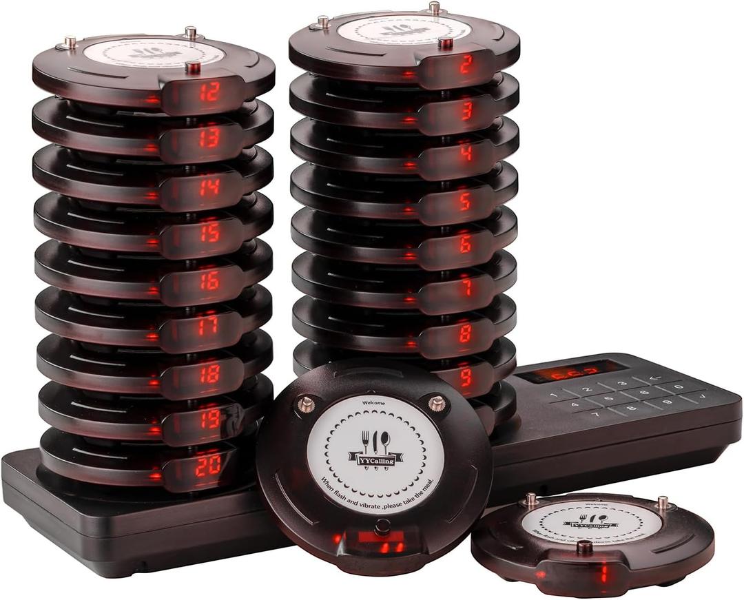 20PCS Restaurant Pager System, Vibration Beep Flash Reminder for Fast Food Shop Cafe Dessert Store Bakery Tea House Food Truck Use