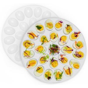 PAHTTO Deviled Egg Platter 2 Pack, Deviled Egg Trays with 24 Slot Each, Egg Container for Party Display, Portable Easter Egg Holder, Dishwasher Safe Melamine, 12inch Diameter
