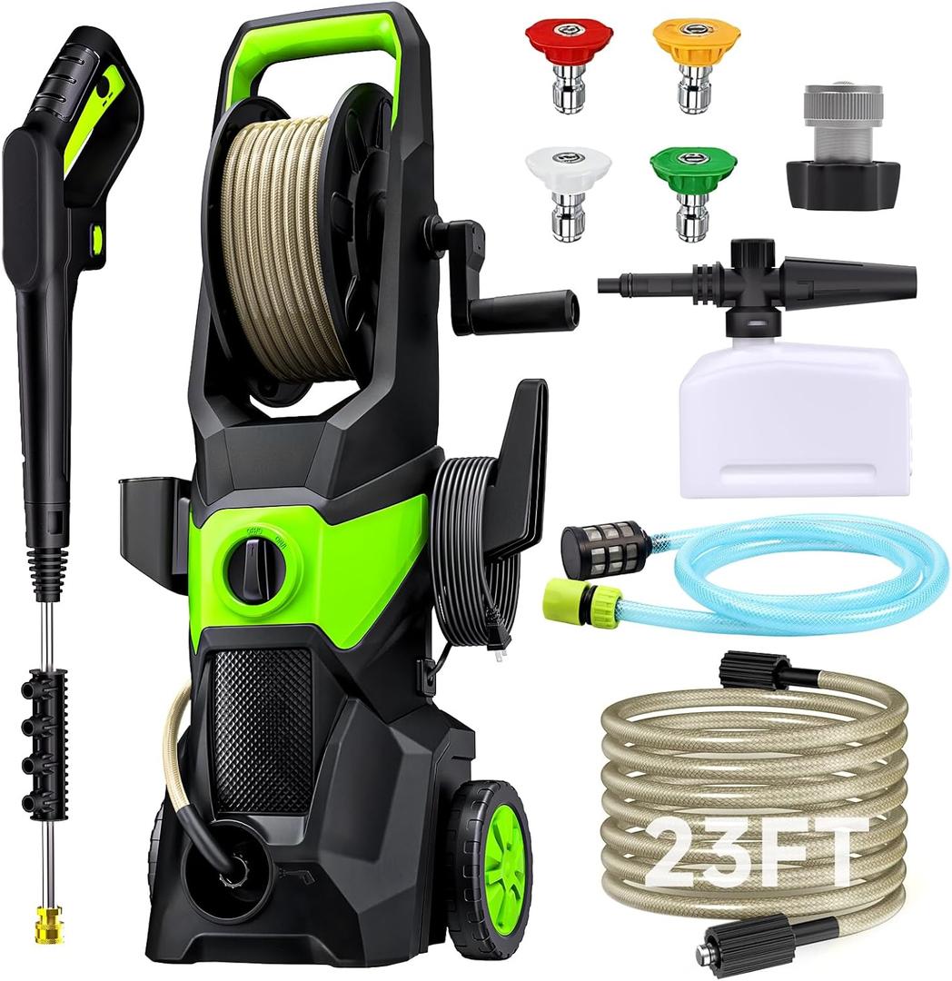 Electric Pressure Washer, 2.4 GPM High Power Washer with 4 Nozzles Set & Foam Cannon, Power Washer for Driveways, Cars, Fences, Decks, Patios, and Outdoor Cleaning