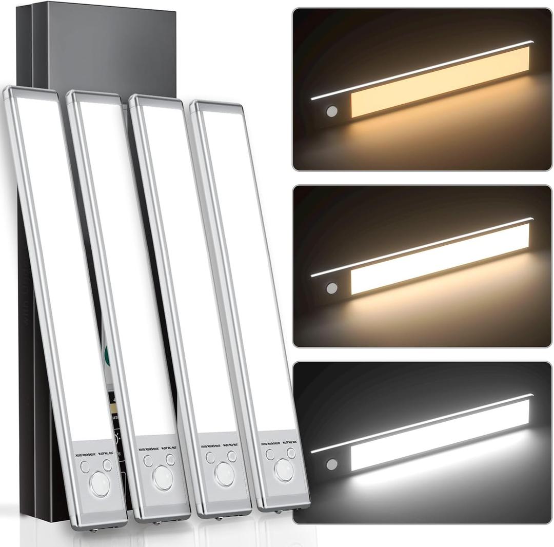 Under Cabinet Lights,88 LED Operated Motion Sensor Light Indoor,2200mAh USB Rechargeable Closet Lights, 4 Pack Magnetic Dimmable Closet LightsWireless Under Counter Lights for Kitchen, Stairs