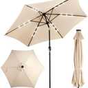 VINGLI Patio Umbrella with Solar Lights, Outdoor Umbrella with Push Button Tilt and Crank, Umbrella Outdoor Patio for Patio, Deck, Backyard, Pool