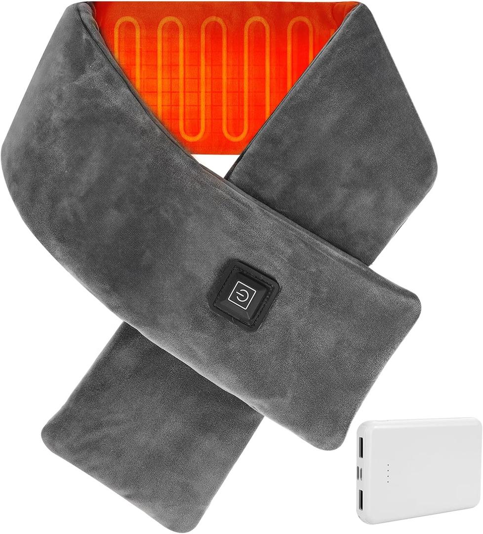 Neck Heating Pad Cordless, Rechargeable Heated Scarf with 5000mAh Power Bank, Portable Neck Warmer with 3 Heating Levels, Heating Pad for Neck Pain Relief and Stiffness, Christmas Gift, Grey