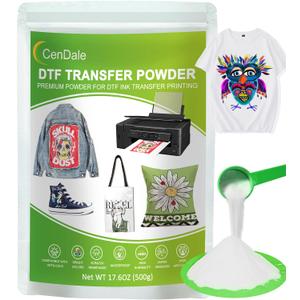 CenDale DTF Powder, 500g/17.6OZ White Hot Melt Adhesive Digital DTF Transfer Powder for Sublimation, Compatible with DTF and DTG Printers, DTF PreTreat Powder for All Fabric Jeans Cotton T-Shirt