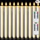 Homemory 12 Pcs Real Wax Flameless Taper Candles with Remote Timer and Dimmer, Battery Operated Candlesticks with Flickering Light, Ivory Window Candles, 9.6 Inches for Wedding Home Decor