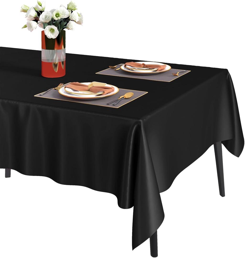 Fixwal 16 Pack Black Plastic Tablecloth Disposable Table Cloth 54" x 108" Plastic Table Cover Premium Rectangle Tablecloths for Baby Shower Engagement Halloween Wedding