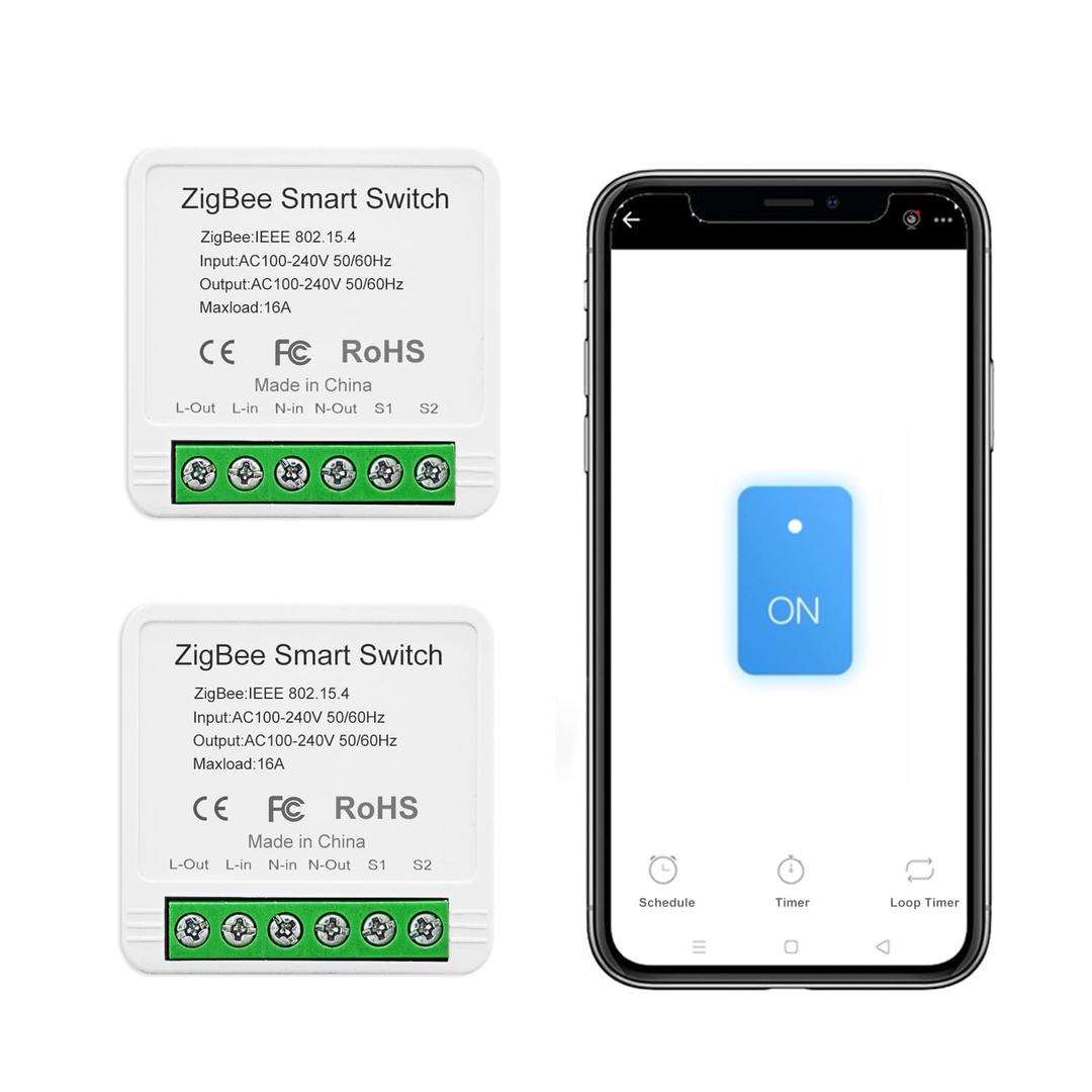 Ewelink 16A Zigbee Mini Smart Wireless Light Switch Controller Module with Timer&Schedule for Home Automation DIY,Compatible with Alexa Echo, SmartThings, ZigBee 3.0 Hub Required,2 Pack