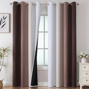 Estelar Textiler Brown and Greyish White Gradient Blackout Curtains 102 Inches Long for Bedroom, Thermal Insulated Full Room Darkening Ombre Grommet Drapes for Living Room, 52Wx102L, 2 Panels