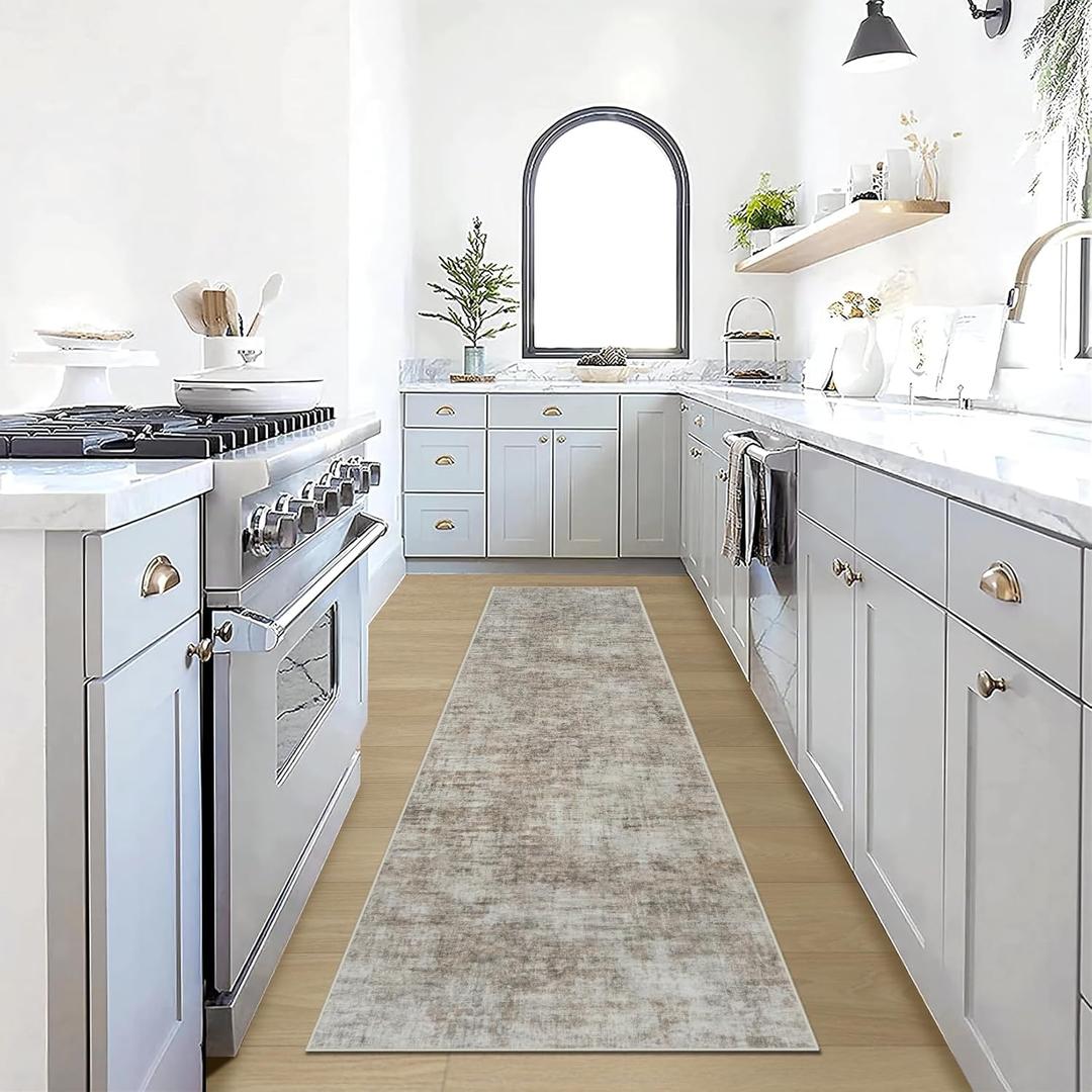 2'6''x8' Runner Rugs Washable Rug: Modern Abstract Living Room Rug Soft Anti-Skid Thin Carpet Indoor Floor Non-Shedding Carpets for Bedroom Dining Room Farmhouse Nursery Home Office Brown Black