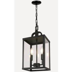 Large Outdoor Indoor Pendant Light 2-Light, Modern Black Metal Outside Chandelier Exterior Hanging Fixture Ceiling Mount with Clear Glass Shade for Front Porch Entrance Foyer Entryway (Bulb Included)