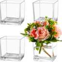 Square Glass Vases Set of 4, 5" x 5" x 5" Clear Flower Vases for Centerpieces, Square Vase for Flowers, Small Vase for Wedding, Party, Home Office Decoration