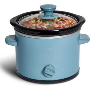 COOK WITH COLOR 2QT Mini Electric Round Slow Cooker - Adjustable Settings, Removable Stoneware Pot, Tempered Glass Lid, Dishwasher Safe, Cool-Touch Side Handles, Slate Blue