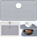 Sink Protectors Mat - 28.3"x15.55" Kitchen Sink Pad for Bottom of Basin for Protection of Stainless Steel and Tableware, Farmhouse Rubber Basin Mat Protector with Rear Drain - Light Gray