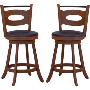Swivel Counter Height Barstool Set of 2,Swivel Bar Height Stools with Back & Footrest,Upholstered 360 Degree Swivel Counter Height Dining Chair,Wood Bar Chairs w/PVC Cushioned Seat (24 inch)