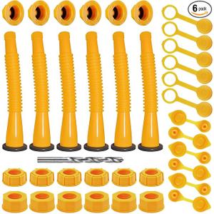 Gas Can Spout Replacement Kit, Gas Can Nozzle Replacement (6 Kit-Yellow) All gaskets are installed and ready to use upon receipt. For 1/2/5/10 gallon gas can. Easy and convenient to use