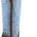 Knee High Womens Cowboy Boots Embroidered Pointed Toe Cowgirl Boots with Side Zipper Retro Western Chunky Heel Tall Boots Blue 8