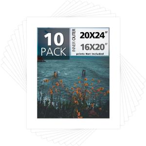 Mat Board Center, 10 Pack 20x24 Picture Mat for 16x20 Photos, White