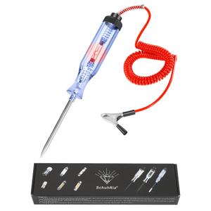 Test Light Automotive,Circuit Tester 6V-12V-24V,Heavy Duty Light Tester and Bidirectional Voltage Tester, for Continuity Voltage, for Sedan, SUV, RV, Truck (Red,Round Shape-LED Bulb,1)