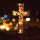 Solar Cross Garden Stake Lights 38inch Metal Outdoor Waterproof Memorial Garden Decor 2 Lighting Modes Cemetery Decorations for Grave for Remembrance Gifts & Sympathy Gifts