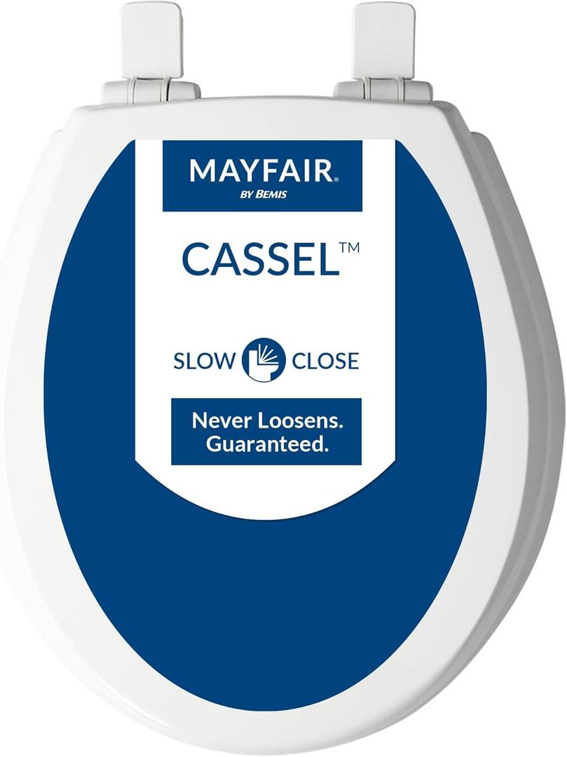 Mayfair Cassel Slow Close Toilet Seat, Easy Clean, Non Slip Premium Wood Seat, Easy Install, Round, White