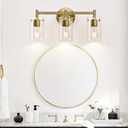 Indoi Bathroom Light Fixtures, 3-Light Brass Vanity Light, Black Bathroom Lights Over Mirror with Clear Glass Shade, Wall Sconces for Mirror Bedroom Living Room Hallway