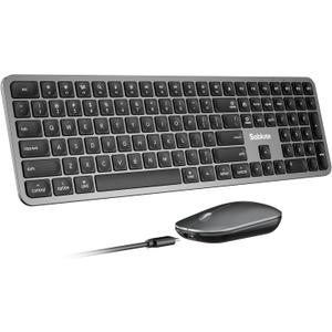 SABLUTE Bluetooth Keyboard and Mouse for Mac, KMA2 Rechargeable Full Size Wireless Combo, Quiet Scissor Keys, 3 Multi-Device Connection, Metallic Texture, Compatible for Mac, MacBook, iPad, Space Gray
