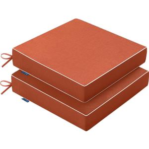 MIULEE Orange Outdoor Chair Cushions Set of 2, 22x22x3 Inch Waterproof Patio Seat Cushions for Outdoor Furniture Couch Sofa, 3 Year Color Fastness High Density Foam with Adjustable Ties