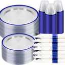 BESTSTAR 350PCS Clear and Blue Disposable Plates Set for 50 Guests, 100 Plastic Plates, 50 Cups, 50 Pre-Rolled Napkins with Plastic Cutlery for Party, Birthday, Thanksgiving, Christmas, Halloween