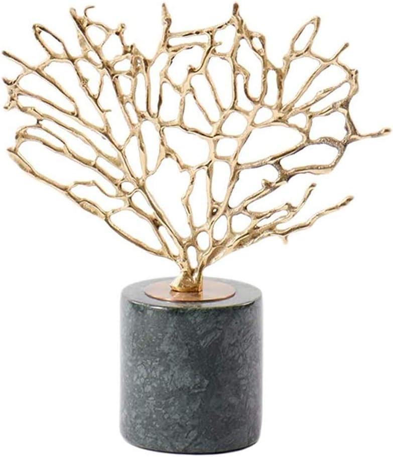Metal Coral Statue, Blue and Gold Sea Fan Sculpture for Coastal Beach Home Decor, Table Centerpiece, Ocean Theme Bathroom or Office Accent