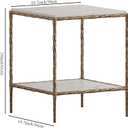 Antique Square End Table with Faux Marble Top, 20" Gold Side Table with 2-Tier Open Storage Shelves, Modern Square Accent Table with Antique Brass Finish for Living Room, Bedroom, 19.69 inches x 19.69 inches x 24.02 inches