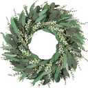 26 Inchs Large Summer Spring Wreaths for Front Door, Artificial Greenery Eucalyptus Wreath with White Berry, Easter Wreaths for Front Door, Outdoor Green Wreath Farmhouse Porch Home All Season Decor