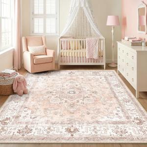 CAPALOCA Machine Washable Rugs Nursery Rug Sq8ft Cute Girl Non Slip Low Pile Water Repellent Soft Print Pattern for Bedroom Indoor Decor Kids Playroom Pink