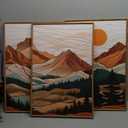 Tinonedraw Mountain Framed Canvas Wall Art Set of 3, Sunrise Forest Woodland Landscape Art Prints, Boho Coloful Ridge Scenery Wall Decor, Wood Pine Wilderness Art Paintings for Living Room Bedroom, Office 16"x24"
