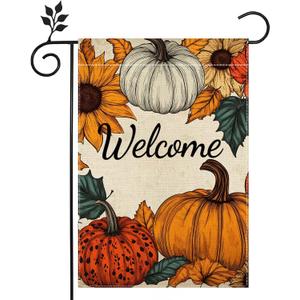 2 x Fall Welcome Pumpkin Garden Flag Double Sided 12x18 Outdoor Decor