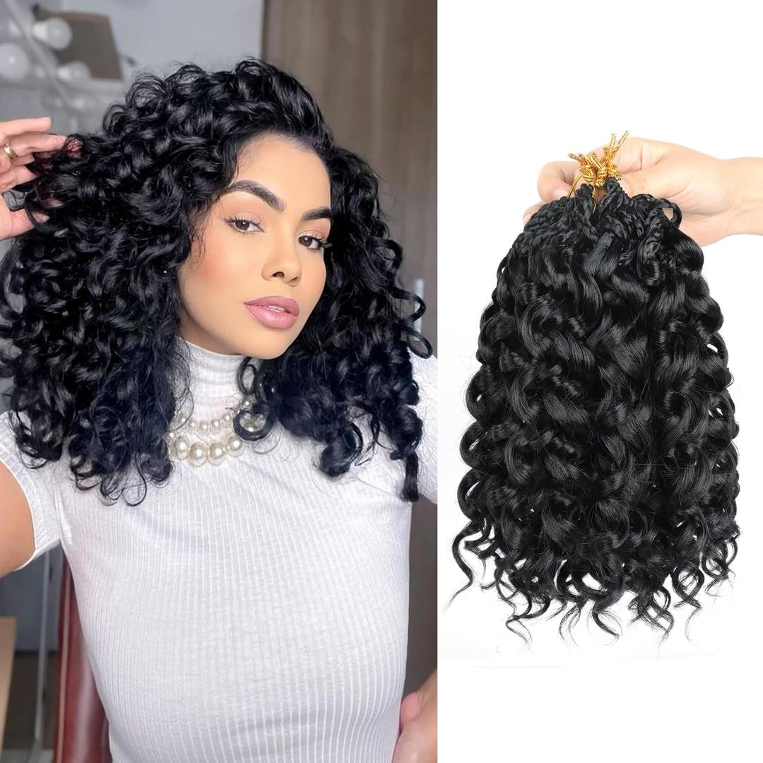 Datanala GoGo Curl Crochet Hair 12 Inch 8 Packs Pre twisted Curly Crochet Hair Pre looped Ocean Wave Water Wave Deep Twist Synthetic Braiding for Women (1B, 12inch/8packs)