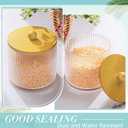 Yaomiao 6 Pcs Ribbed Bathroom Canisters Apothecary Jars with Golden Bamboo Lids and Label Stickers, 18 oz Plastic Canister with Fluted Design for Cotton Ball, Swab, Floss Picks House Storage