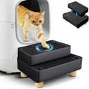 Extra Large 2 Steps Cat Litter Box Step Ramp, Cat Litter Catcher Mat with Wooden Feet, Filter Function, Cat's Pedal Stool for Self-Cleaning Litter, Suitable Kitten & Elderly Cats (Black)