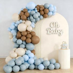 160Pcs Dusty Blue and Brown Balloon Garland Arch Kit Brown White Light Blue Balloons Balloons for Bear Baby Shower Gender Reveal Birthday Party Decorations