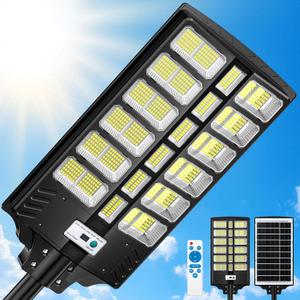 Solar Street Lights Outdoor Waterproof 9000W, Large Commercial Solar Powered Parking Lot Lighting Dusk to Dawn with Motion Sensor & Remote Control, 7000K Heavy Duty LED Street Lamp for Driveway, Yard, 9000W-1 Pack