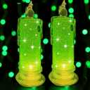 4PCS Green LED flameless Candles (D:2.5" x H:7"),LED Pillar Candles, Battery Included, Velas artificiales para decoracion for Saint Patrick's Birthday Bedroom Decorations