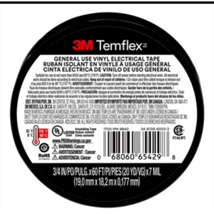 3M Temflex Vinyl Electrical Tape, , 3/4 in x 60 ft, Black (2-Roll)
