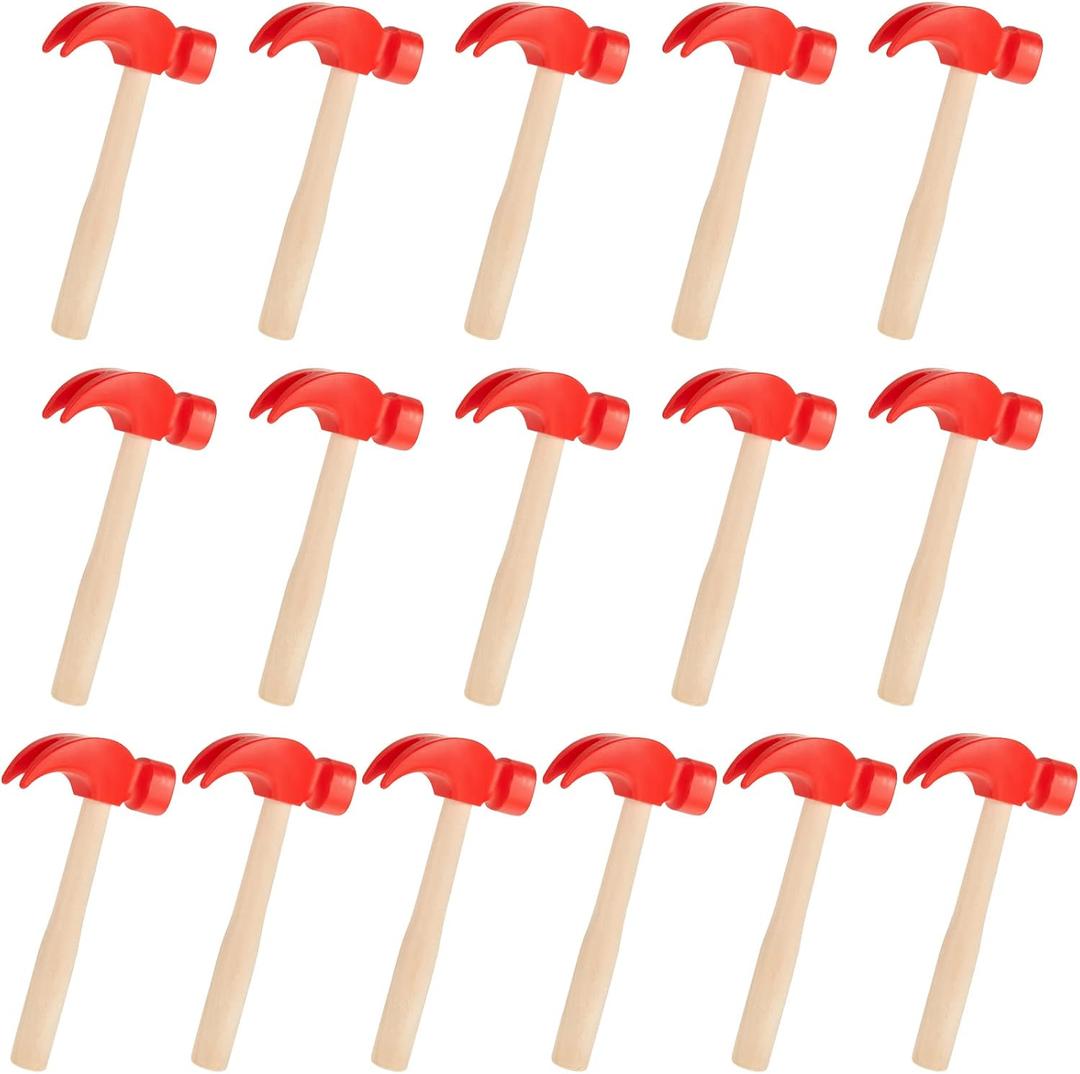 Deekin 16 Pcs Wooden Hammer Toys Red Simulation Peg Hammers Maintenance Toy Tools Educational Toys for School Gift Birthday Party Games