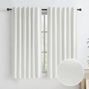 Cream Color Blackout Curtains for Bedroom 63 Inch, 100% Blackout Linen Curtains Noise Reduction Heat Blocking Window Panels for Nursery 50 by 63 Inch 2 Panels Back Tab/Rod Pocket/Hook Belt (Natural)