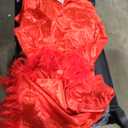 Women Satin Pajama Set Long Sleeve Button Down Feather Trim Blouse Wide Leg Pants Lounge Sleepwear Matching Sets, M, Red