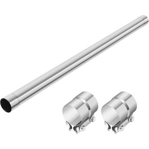 LCGP 2.5 Inch Straight Exhaust Pipe, 2.5" Stainless Steel Straight Muffler Replacement Pipe, 48" Length Mandrel Exhaust Tube with Two Lap Joint Band Clamps(New Version)