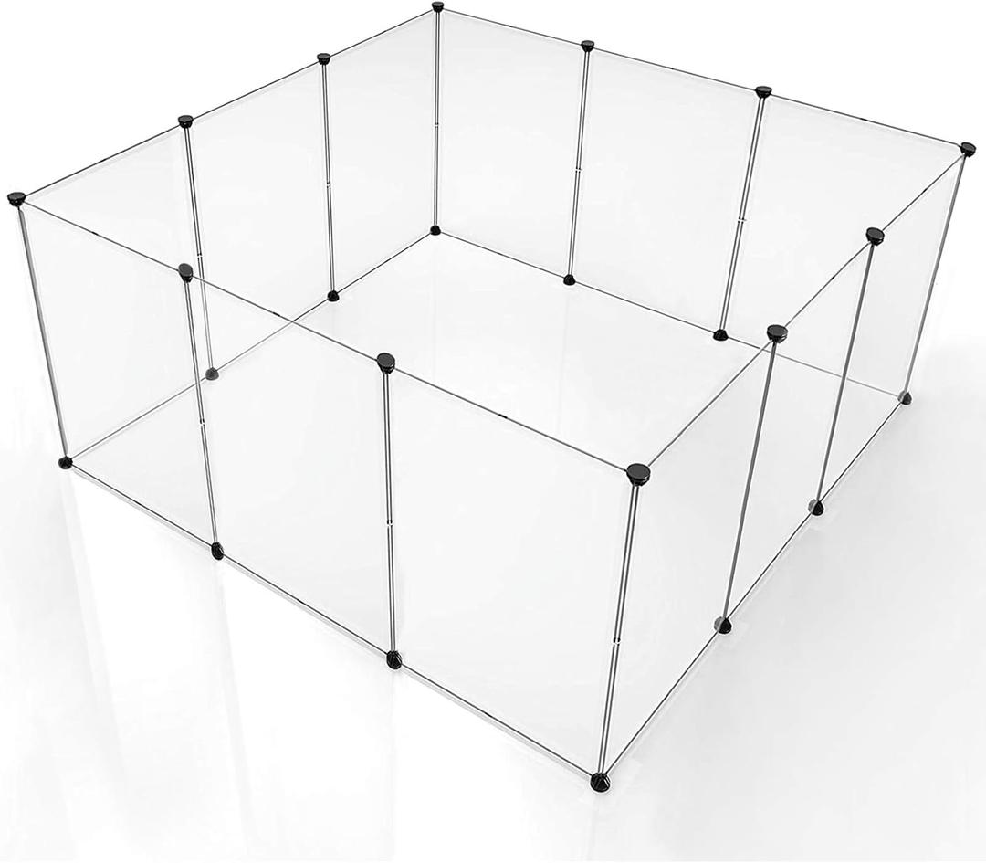 BRIAN & DANY Pet Dog Playpen, Clear Acrylic Puppy Dog Play Pen Indoor, Portable Small Animal Transparent Fence Panels for Rabbit, Kitten, Bunny, Cat, 28 X 20 Inch