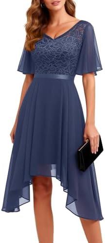 BeryLove Women's Elegant Formal Hoco Lace Chiffon High-Low Cocktail Dress | Helpful Comfort for Long Wear,For Wedding Guest, Bridesmaid, and Teen,Photo-Ready A-Line Fit,Made for Celebrations (Size L)