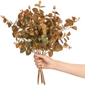 Ling's moment Artificial Plants Amber Eucalyptus Leaves Branches,6Pcs 17.5" Tall Fake Greenery Filler w/Stems, Realistic Texture Money Plant Leaves Decor for Wedding Bouquets/Table Centerpieces, Room