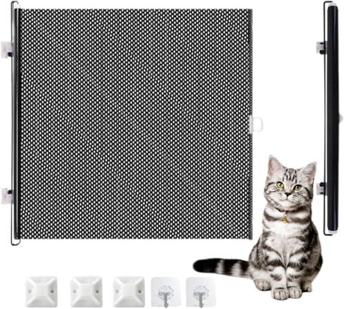 Retractable Pet Gate Heavy Duty Adjustable - Mesh Safety Barrier for Dogs Cats Fits Doorways Hallways Stairs Indoor Outdoor (Black, 26.77"x 49.21")